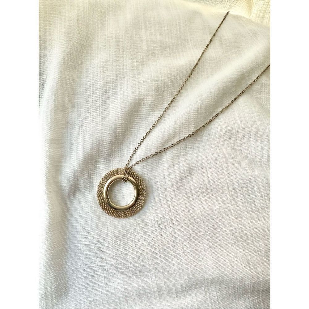 Long gold ring chain mesh necklace- used